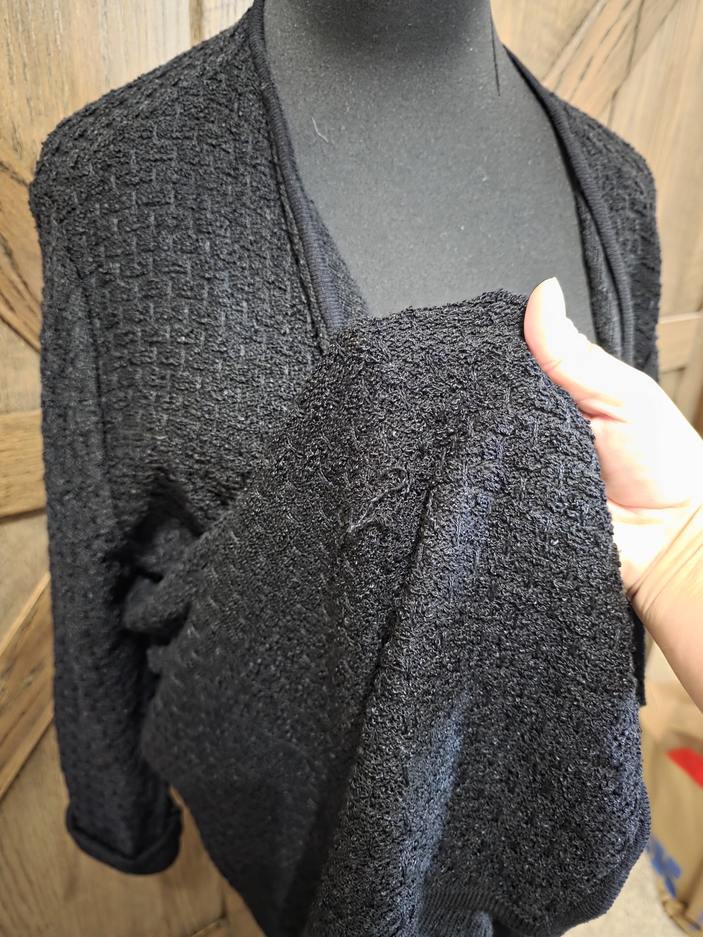 St. John Black Open-Front Draped Knit Cardigan - Picture 3 of 6